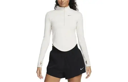 Nike T Shirts Women's Ivory Stand Collar Moderate Straight Fit