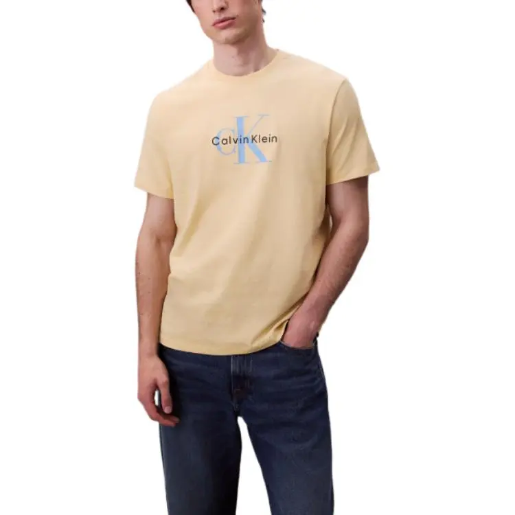 CALVIN KLEIN T Shirt Men's Yellow Blue