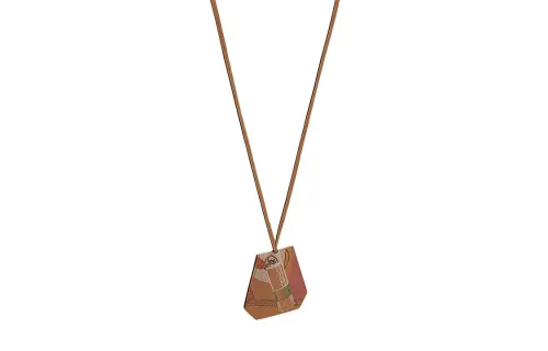 HERMES Patterned Print Calfskin Necklaces Women's Dark Brown