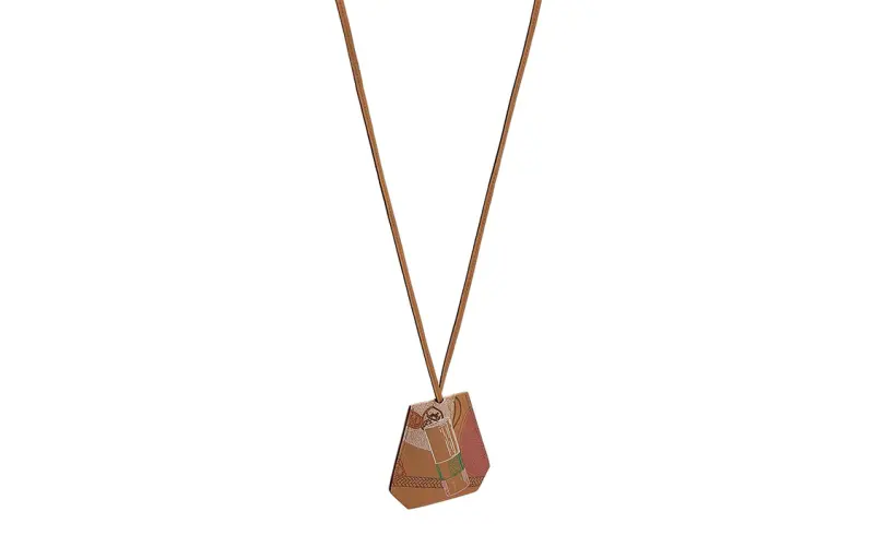HERMES Patterned Print Calfskin Necklaces Women's Dark Brown