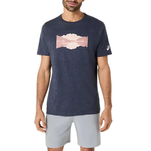 ASICS T Shirts Men's Blue Crew Neck Moderate