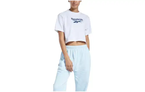 Reebok CL PF BIG LOGO CROP TEE T Shirt Women's White