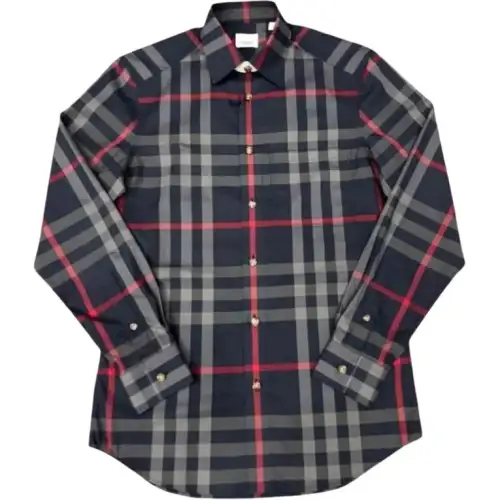 Burberry Shirts Men's Gray Lapel Moderate Straight Fit