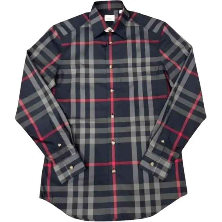 Burberry Shirts Men's Gray Lapel Moderate Straight Fit