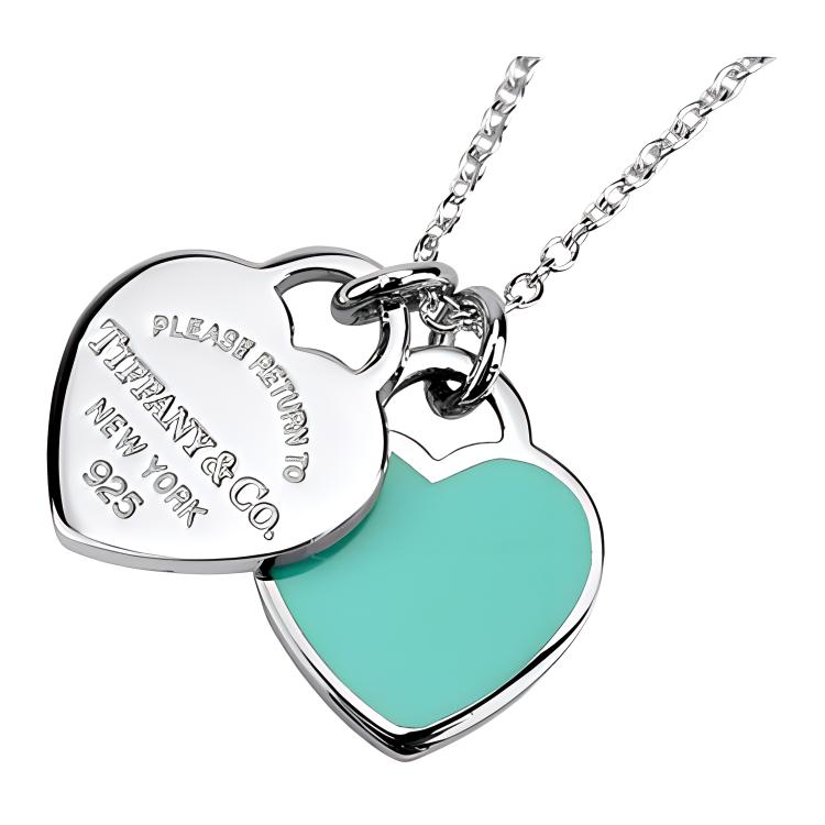 Женское колье TIFFANY Double Heart tag (серебряное) — фото 2