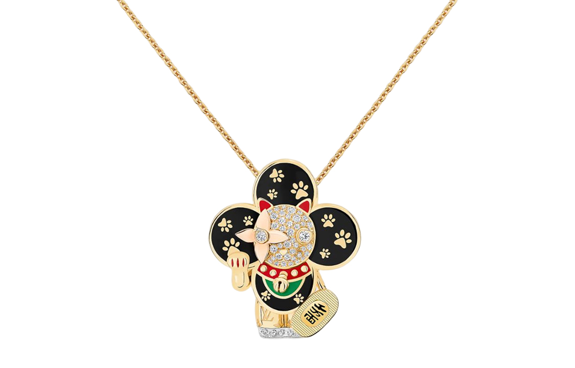 LOUIS VUITTON Louis Vuitton VIVIENNE MANEKI NEKO 18K gold lacquered diamonds 57 diamonds Japanese lucky cat style adjustable necklace women's gold