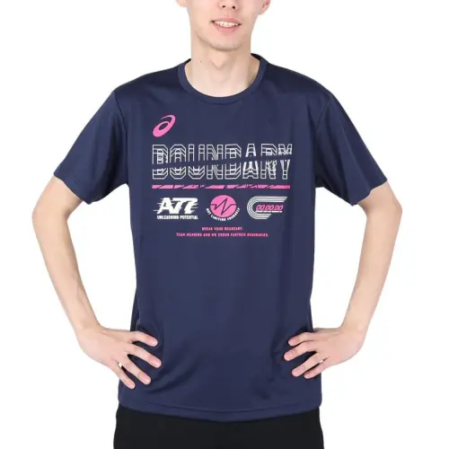 ASICS T Shirts Men's Blue Crew Neck