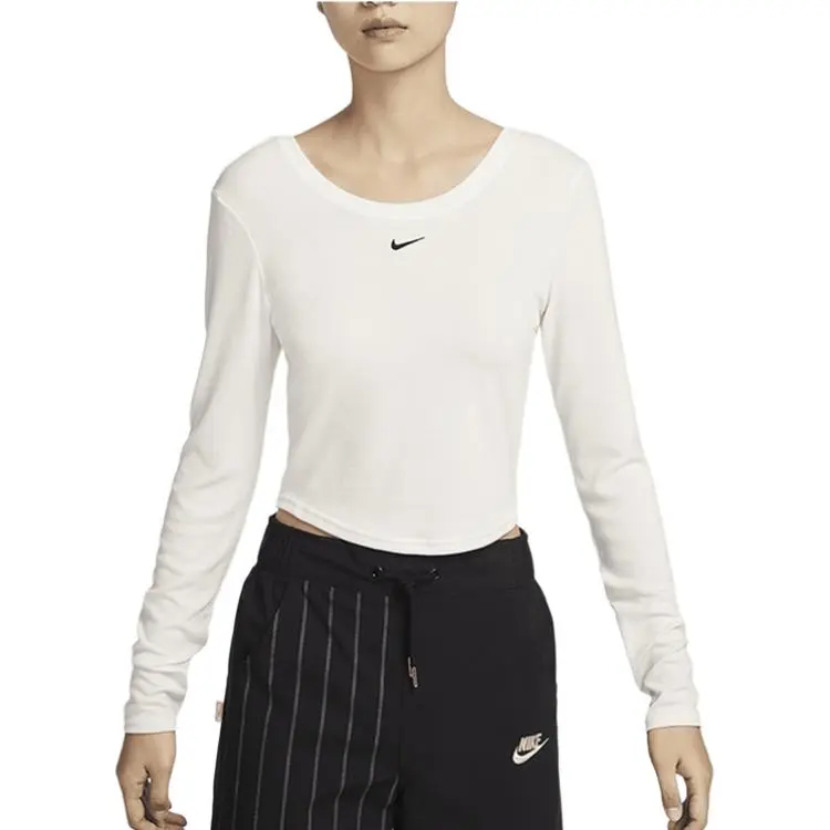 Nike Sportswear Chill Knit Women's Tight Scoop-Back Long-Sleeve Mini-Rib Top White
