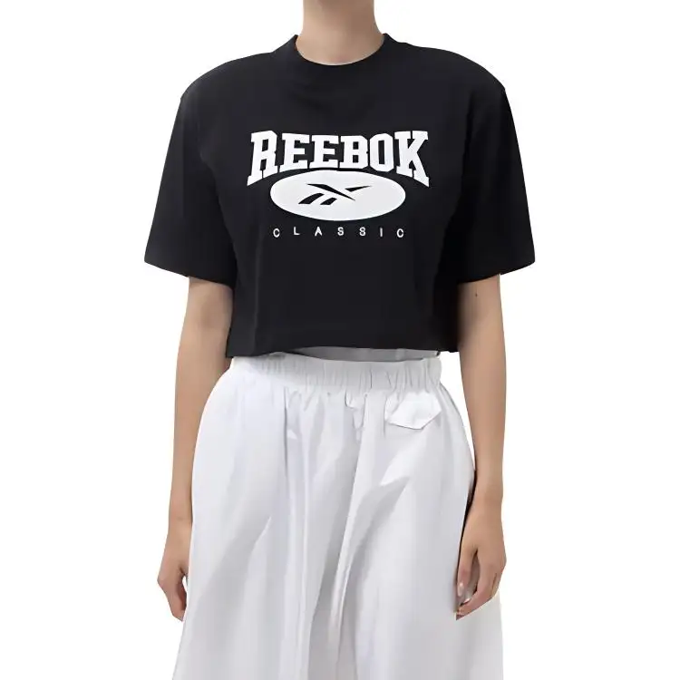 Reebok T Shirts Women's Black Crew Neck Moderate