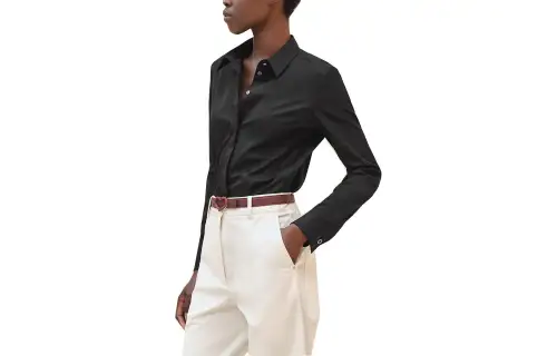 HERMES Shirts Women's Black Pointed Collar Moderate Other
