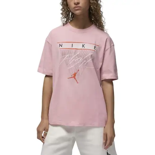 Jordan T Shirts Women's Pink Crew Neck Moderate Straight Fit