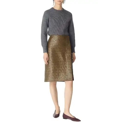 Bottega Veneta FW25 Leather Long Skirt Women's Brown