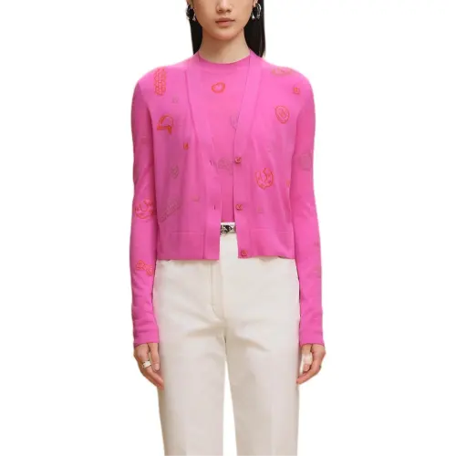 HERMES Sweaters Women's Pink V Neck Moderate Cardigan