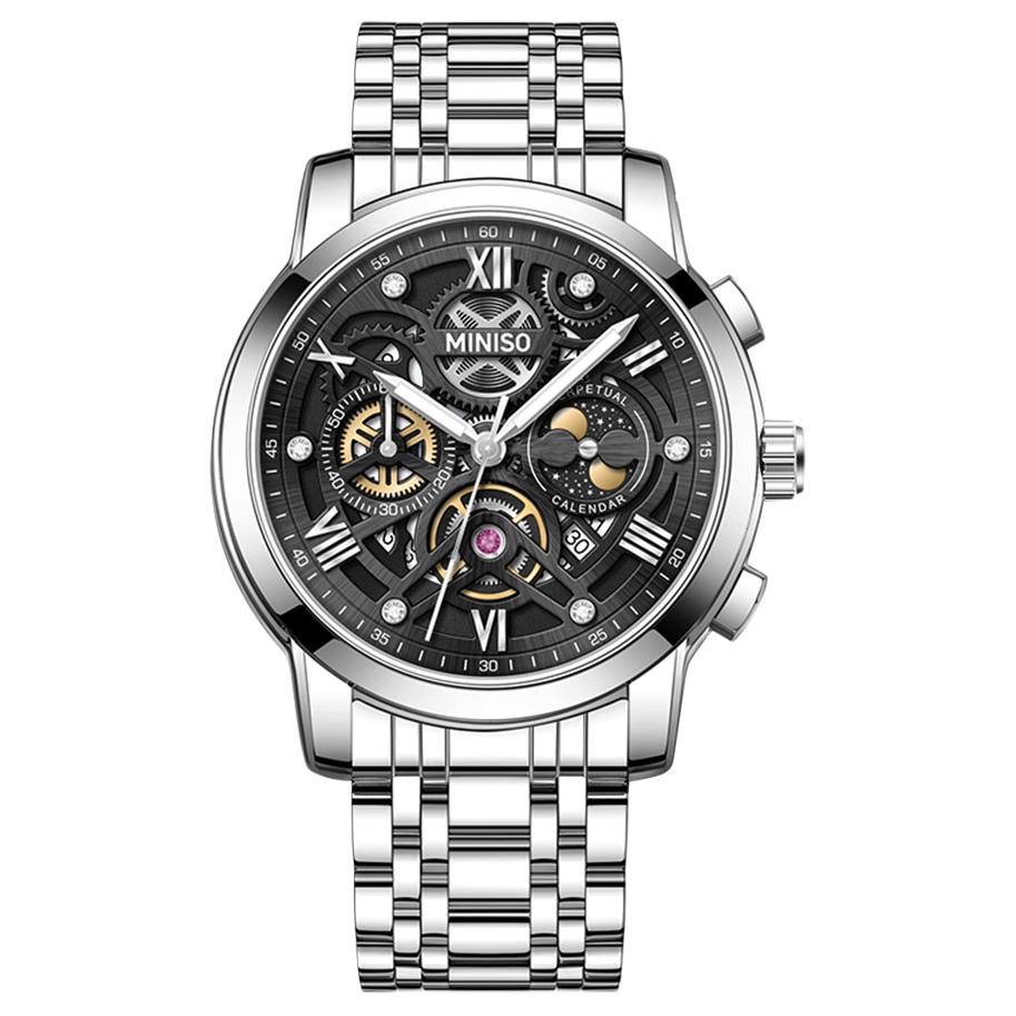 Mechanical fashionable trend universal sports quartz watch strap stainless steel for students, men's watch, black dial, gift box, quartz mechanism