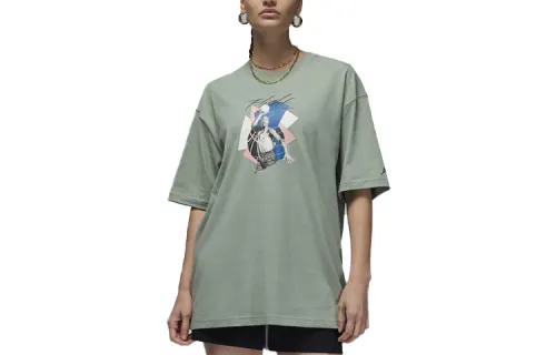 Jordan T Shirts Women's Green Crew Neck Moderate Straight Fit