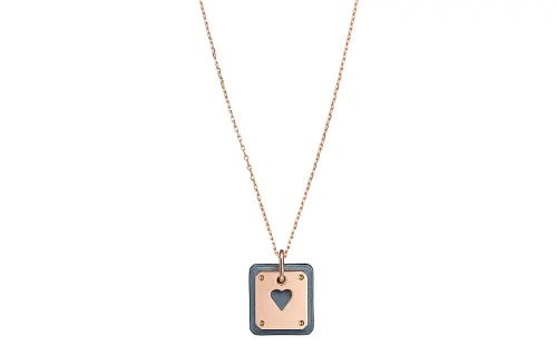 HERMES As De Coeur Small Rose Gold plated Necklaces Women's Light Blue