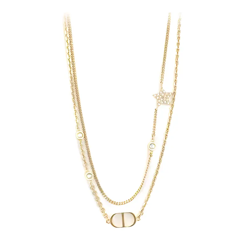 DIOR Metal, White Crystal Necklaces Women's Gold