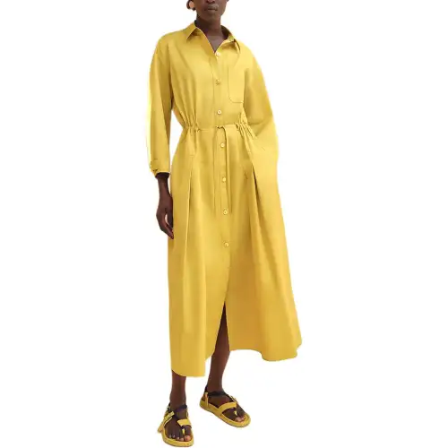 HERMES SS24 Long Sleeved Dress Women's Premium Yellow