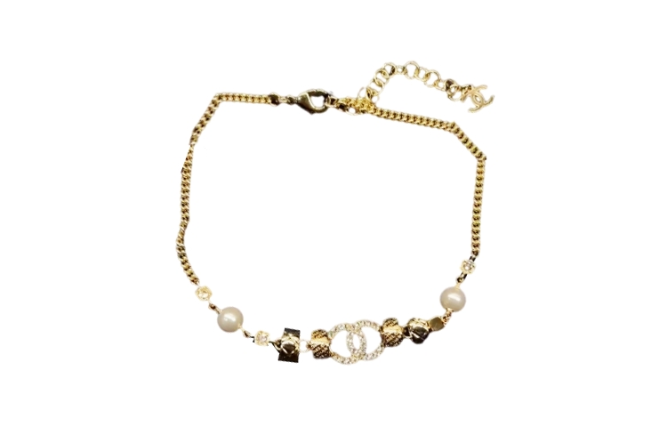CHANEL Chanel 24P logo pendant decoration metal rhinestone artificial pearl necklace women's gold