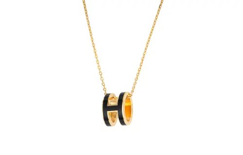HERMES POP H Enamel Alloy Necklaces Women's Gold Chain