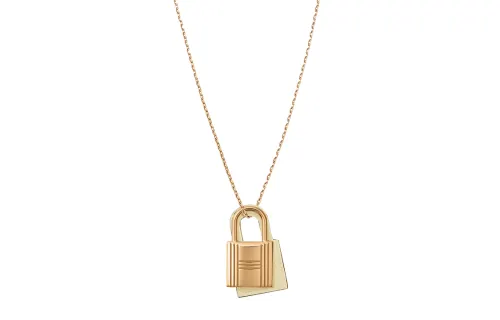 HERMES O'Kelly Calfskin Necklaces Women's Gray White/Gold