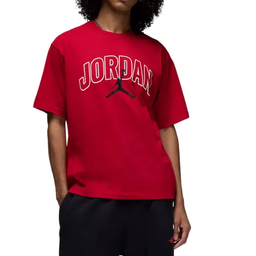 Jordan Brooklyn T Shirts Men's Gym Red/Canvas/Black Crew Neck Moderate Straight Fit
