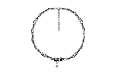 TRUE ME Cuban chain splicing necklace dark retro niche design winding chain splicing cross black zircon four-pointed star busy#luck titanium steel clavicle chain men's style
