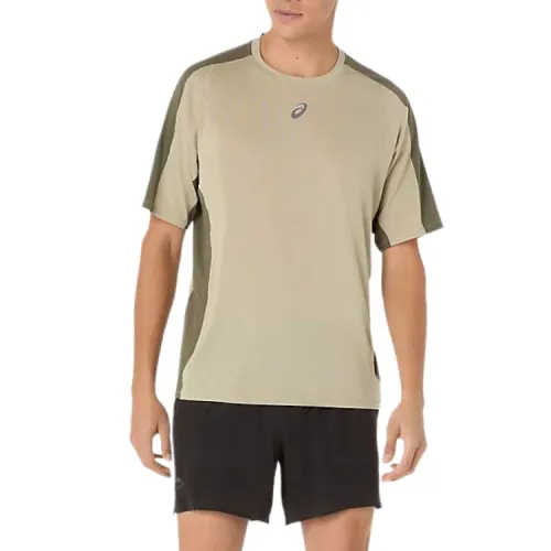 ASICS FUJITRAIL T Shirts Men's Khaki Crew Neck Moderate Straight Fit