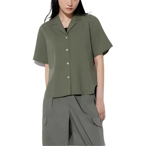UNIQLO Shirts Women's Olive Cuban Collar Moderate Other