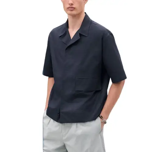HERMES Shirts Men's Marine Blue Lapel Moderate Other