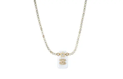 CHANEL Chanel 23S [Spring/Summer 23] 23S Pearl White Perfume Bottle Pendant Rhinestone Chain Fashion Metal Necklace Women's