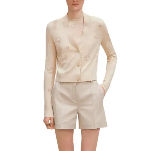 HERMES Sweaters Women's Swan White V Neck Moderate Cardigan