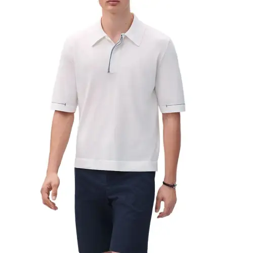 HERMES Polo Shirts Men's White Polo Collar Moderate Straight Fit