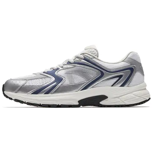 ANTA Running Shoes Men's Low Top Pure White, Silver, Dark Nautical Blue