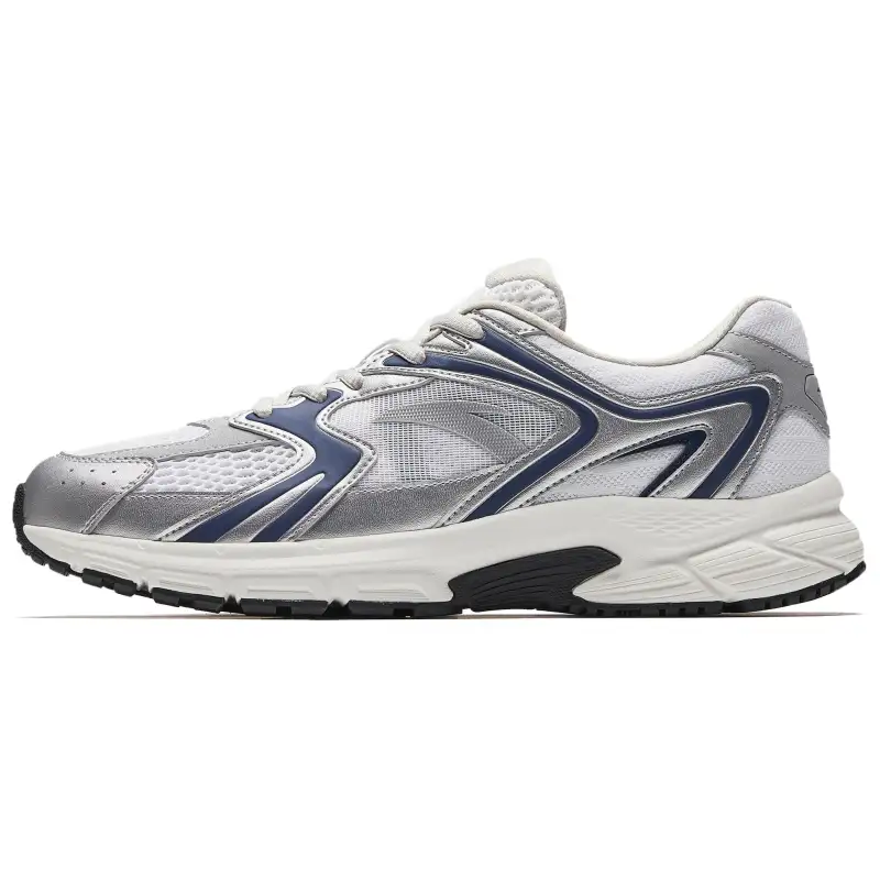 ANTA Running Shoes Men's Low Top Pure White, Silver, Dark Nautical Blue