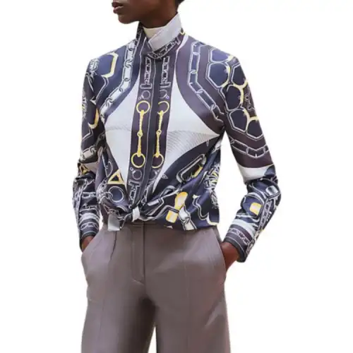 HERMES Shirts Women's Purple Lapel Moderate Other