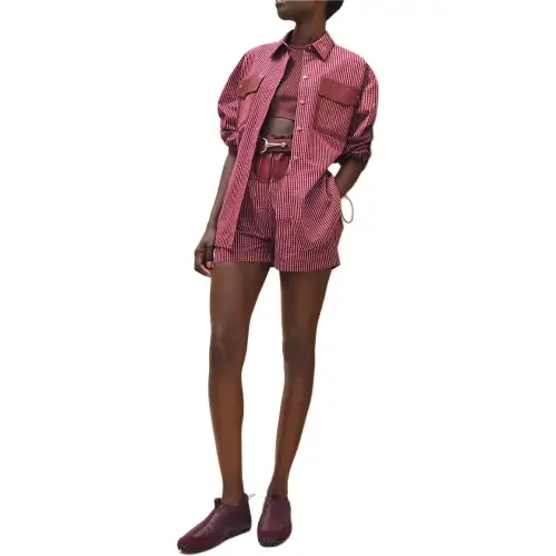 HERMES Shirts Women's Red Lapel Moderate Other