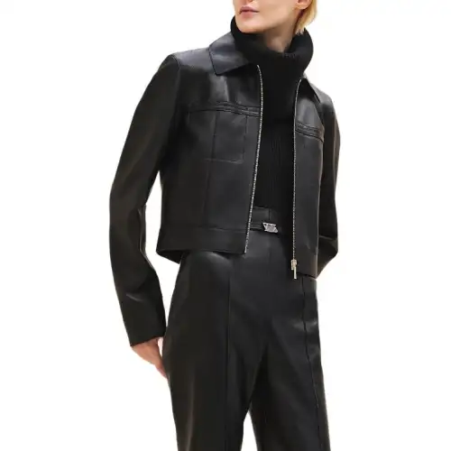HERMES FW24 Leather Jacket Women's Black