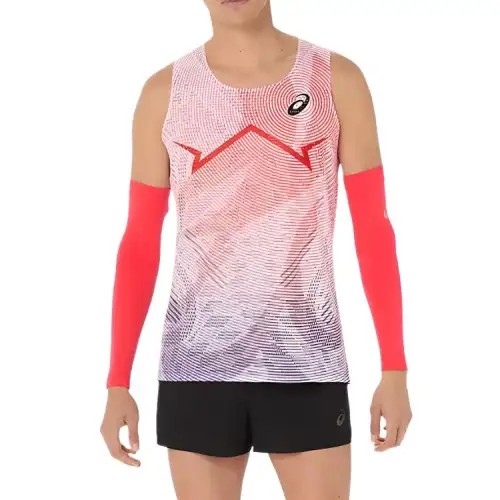 ASICS Tank Tops Men's Shimmery Red Crew Neck Moderate Racerback