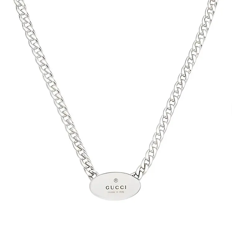 GUCCI Trademark 925 Sterling Silver Necklaces Unisex Silver