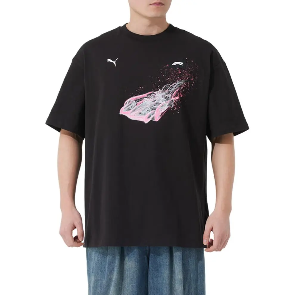 PUMA T-Shirts Men's Black Crew Neck Moderate Straight Fit