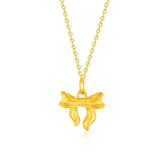 China Gold, Luxury Bowknot Elegance Solid Gold Pendant, With A 925 Silver Chain Included Priced In Gram Gold Necklace