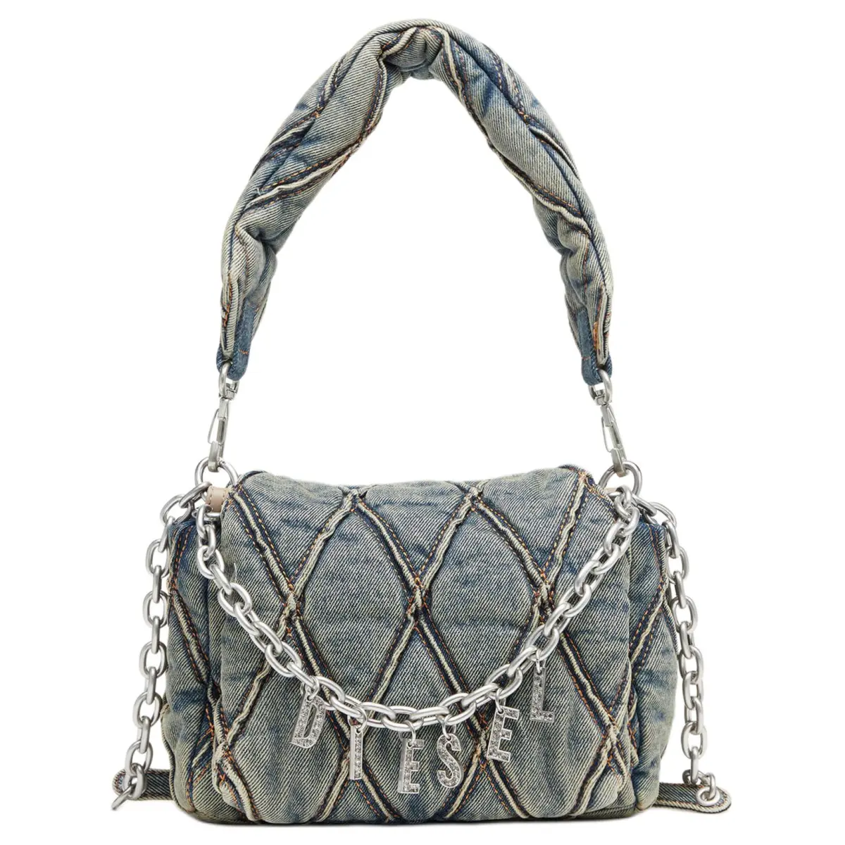 DIESEL Diamond Pattern Cotton One Shoulder Handbag Small Women's Dark Blue