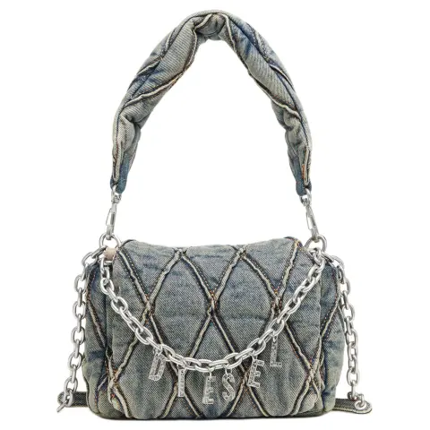 DIESEL Diamond Pattern Cotton One Shoulder Handbag Small Women's Dark Blue