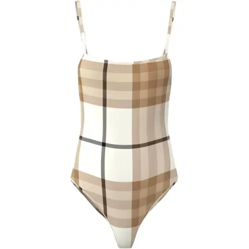 Burberry Check Print Swimsuit 'Frosted White/Beige'