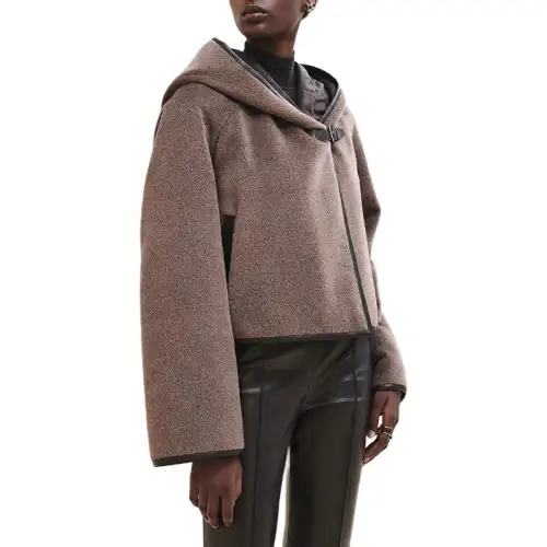 HERMES Coats Women's Gray Hooded Moderate Straight Fit