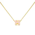 HERMES Cage D'H Small Block Gold Plated Necklaces Women's Pink Gold