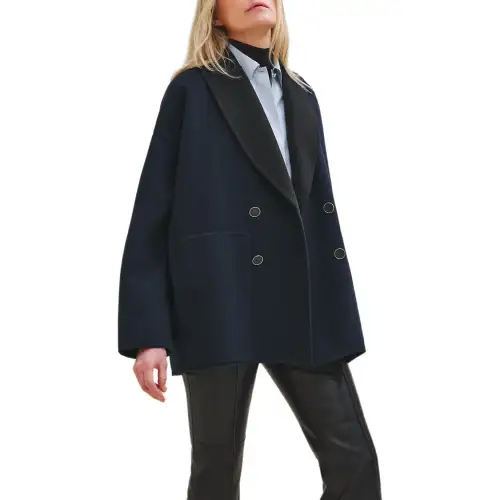 HERMES Coats Women's Black Blue