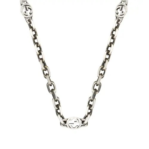 GUCCI Interlocking 925 Sterling Silver Necklaces Unisex Silver