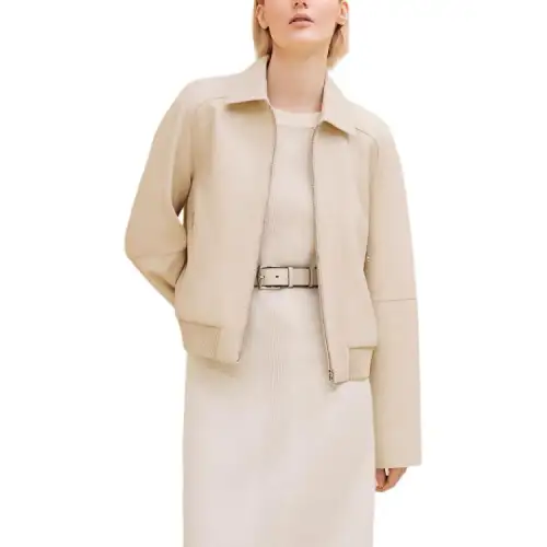 HERMES SS24 Leather Jacket Women's Light Beige